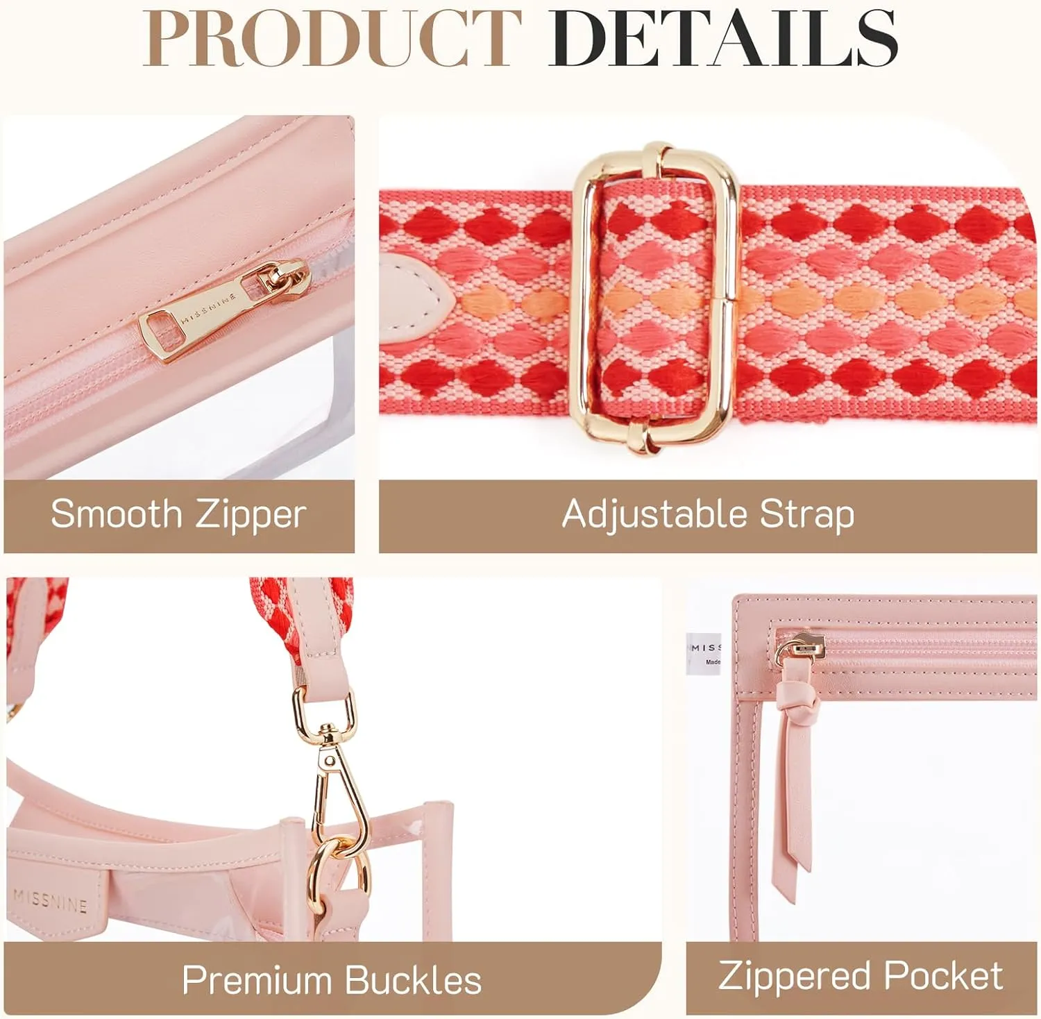 Missnine Clear Crossbody Bags for Women Stadium Approved Clear Purse for Concert Transparent Plastic Bag with Guitar Strap