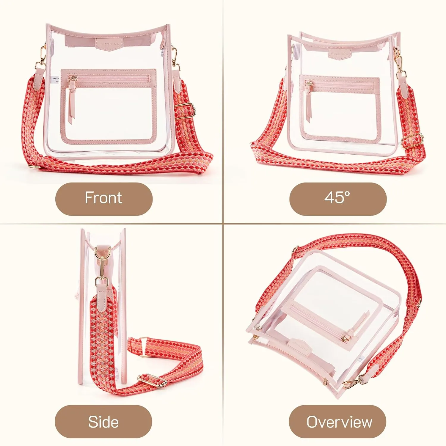 Missnine Clear Crossbody Bags for Women Stadium Approved Clear Purse for Concert Transparent Plastic Bag with Guitar Strap
