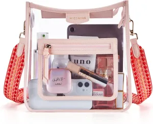 Missnine Clear Crossbody Bags for Women Stadium Approved Clear Purse for Concert Transparent Plastic Bag with Guitar Strap