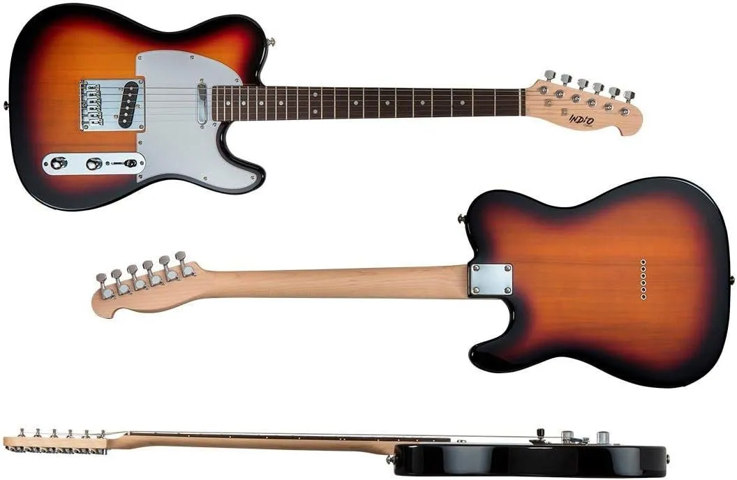 Monoprice Series 6 String Indio Retro Classic Electric Guitar with Gig Bag, Sunburst, Right, (610263) |25.5 Inches|