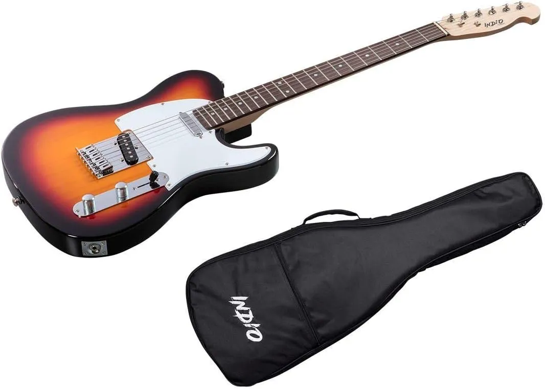 Monoprice Series 6 String Indio Retro Classic Electric Guitar with Gig Bag, Sunburst, Right, (610263) |25.5 Inches|