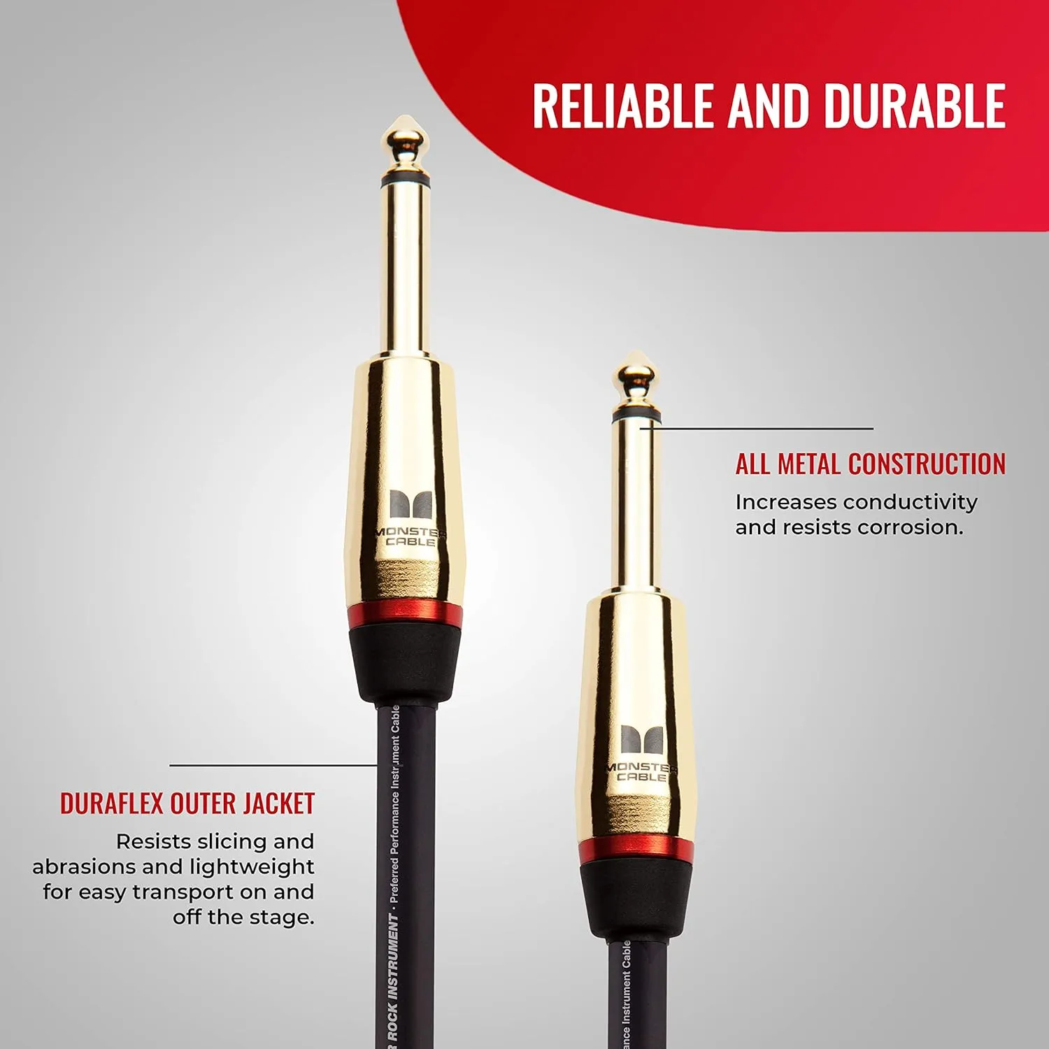Monster Prolink Rock Instrument Cable. 21 ft Straight to Straight Guitar Cable. for Electric Guitar Cable. 95% Copper Braided Shielded Guitar Cable
