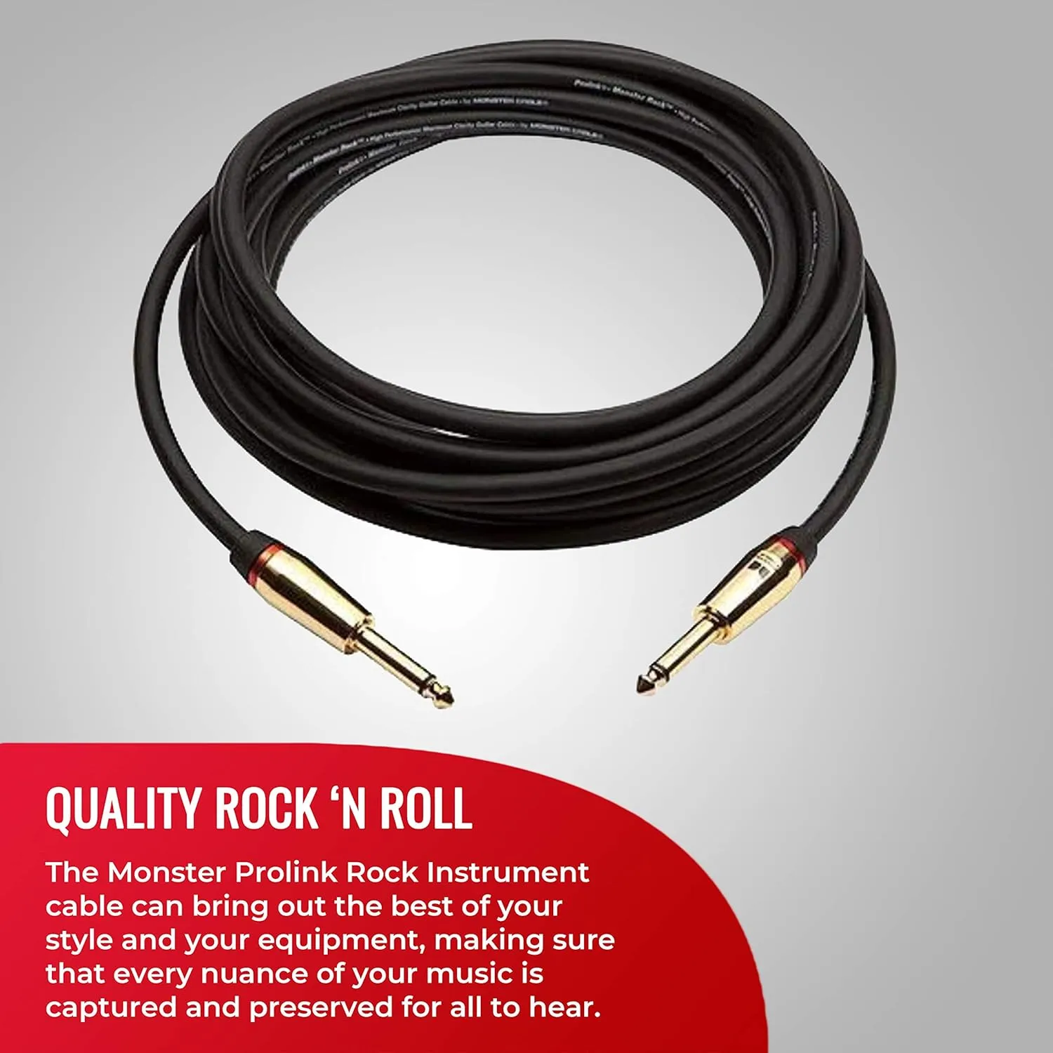 Monster Prolink Rock Instrument Cable. 21 ft Straight to Straight Guitar Cable. for Electric Guitar Cable. 95% Copper Braided Shielded Guitar Cable