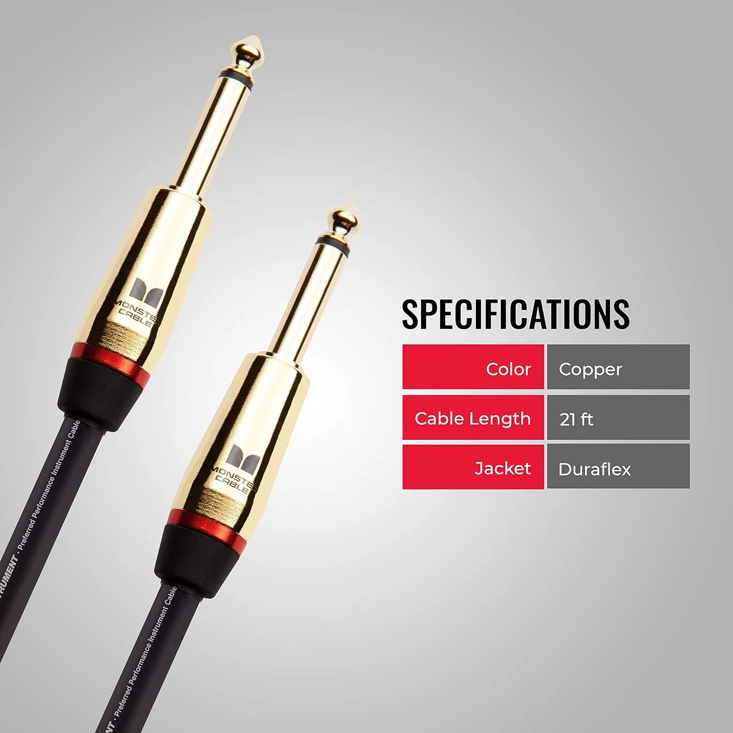 Monster Prolink Rock Instrument Cable. 21 ft Straight to Straight Guitar Cable. for Electric Guitar Cable. 95% Copper Braided Shielded Guitar Cable