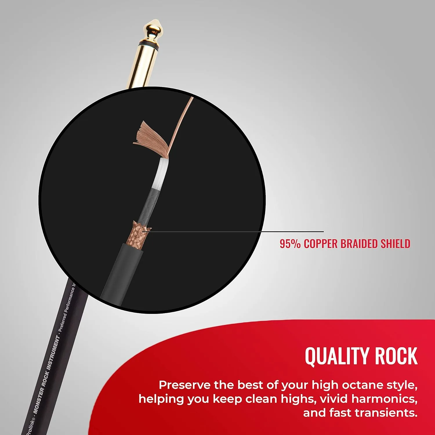 Monster Prolink Rock Instrument Cable. 21 ft Straight to Straight Guitar Cable. for Electric Guitar Cable. 95% Copper Braided Shielded Guitar Cable