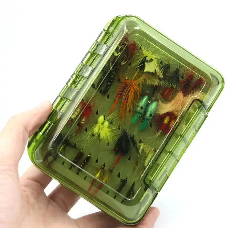 Mosodo Fly Fishing Box Plastic Slit Foam Lure Box Double Sides Waterproof Tackle Boxes Fly Easy Grip River Fishing Accessories