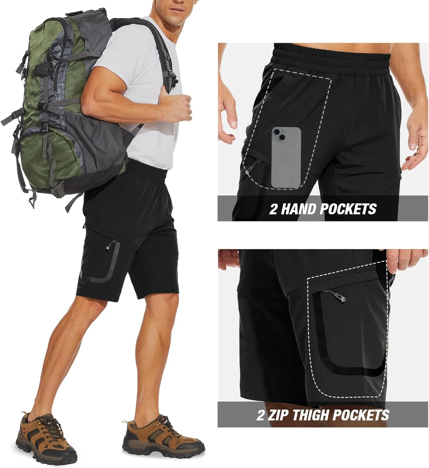 MOURCE Mens Hiking Shorts 9 Inch Inseam Quick Dry Lightweight Stretch Elastic Waist Outdoor Men Golf Shorts Fishing Camping