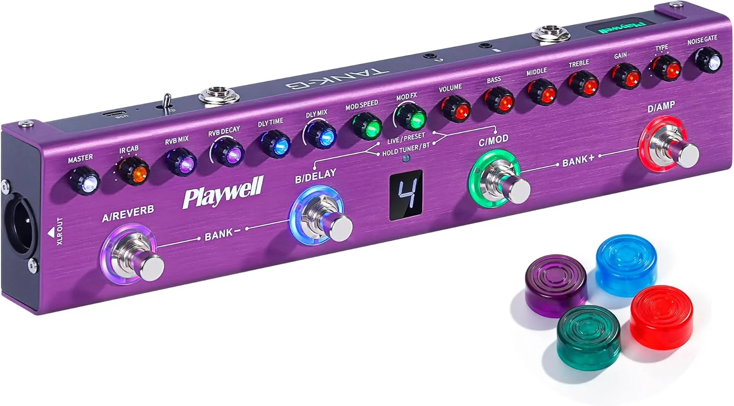 Multi Effects Guitar Pedal TANK-G,Digital Electric Guitar Effector with 36 Editable Presets,Chorus,Delay,Reverb,MOD,IR Loading,Recording,Tuner,Built-in battery,BT connection
