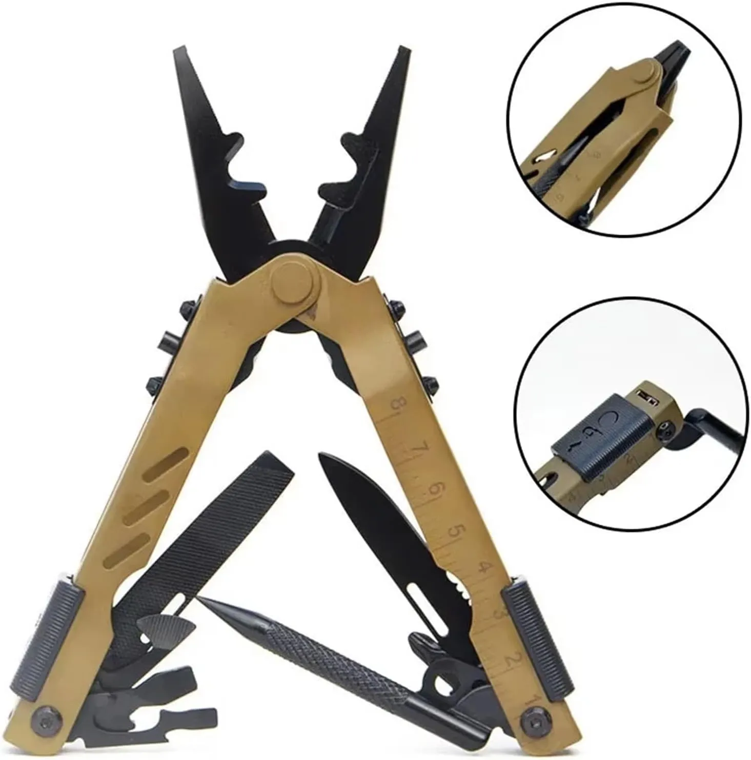 Multifunction Folding Pliers Stainless Steel Bottle Opener Screwdrivers Outdoor Crimper Wire Cutter Pocket Knife Multi-Tool(Yellow)