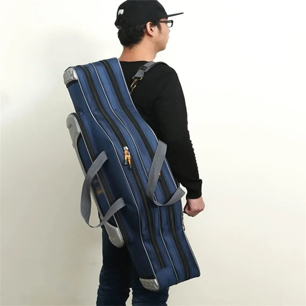 Multifunctional Portable Fishing Bag Canvas Fishing Rod 2 Tier Travel Carrying Case(Gray,80 * 18 * 14cm)