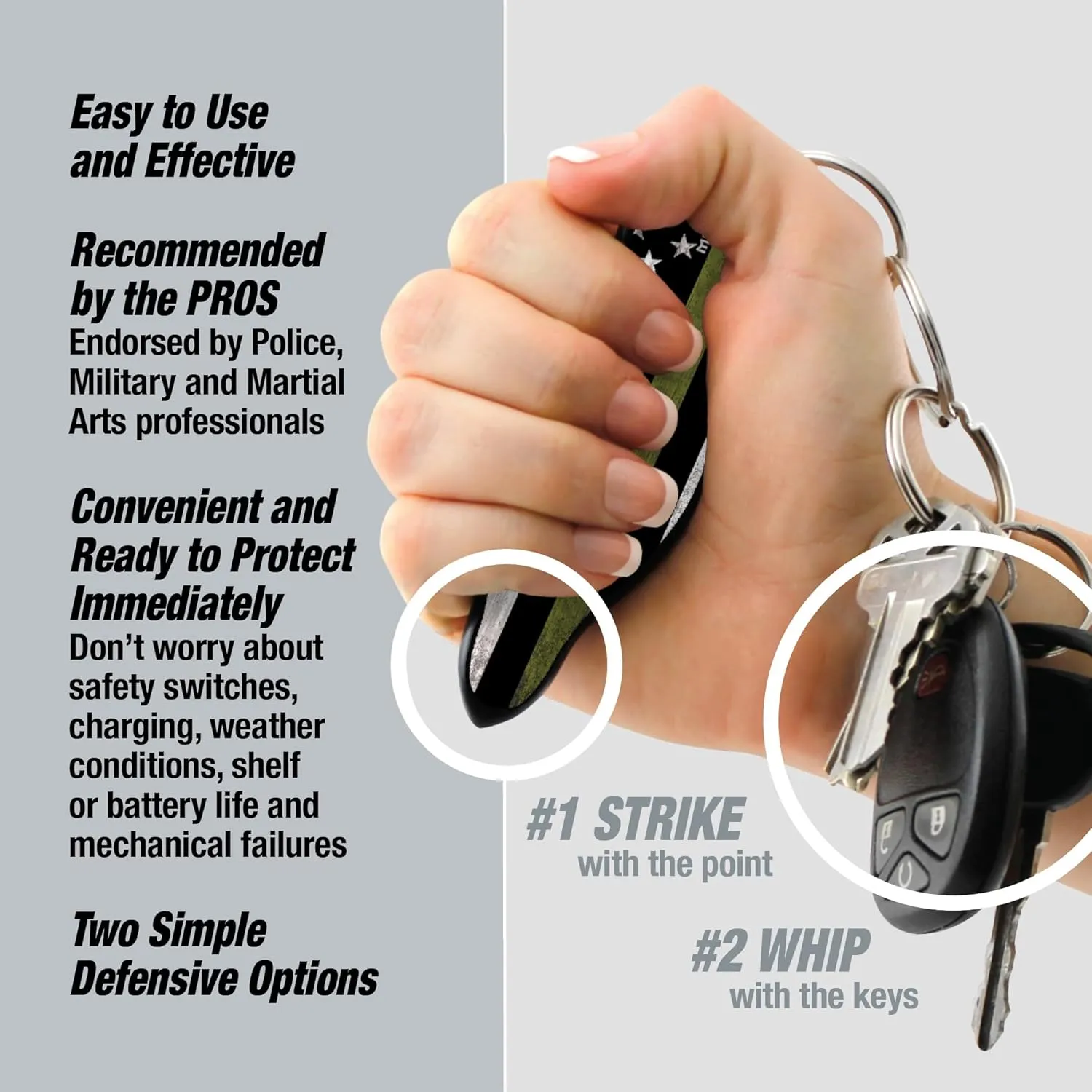 MUNIO Original Self Defense Keychain Kit - Self Protection Personal Safety Essentials, Portable Defense Kubotan, Legal for Airplane Carry - TSA Approved - Made in USA (Thin Green Line)