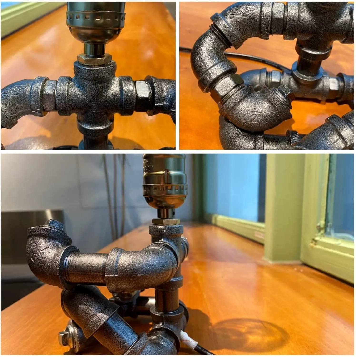 Music Guitar Table Lamp Art Decor Guitar Stuff Cool Gifts for Music Art Lovers Microphone Players for Men Steampunk Pipe Man Edison Bulb Lamps Retro Guitars Metal Pipe Industrial Robot Lights