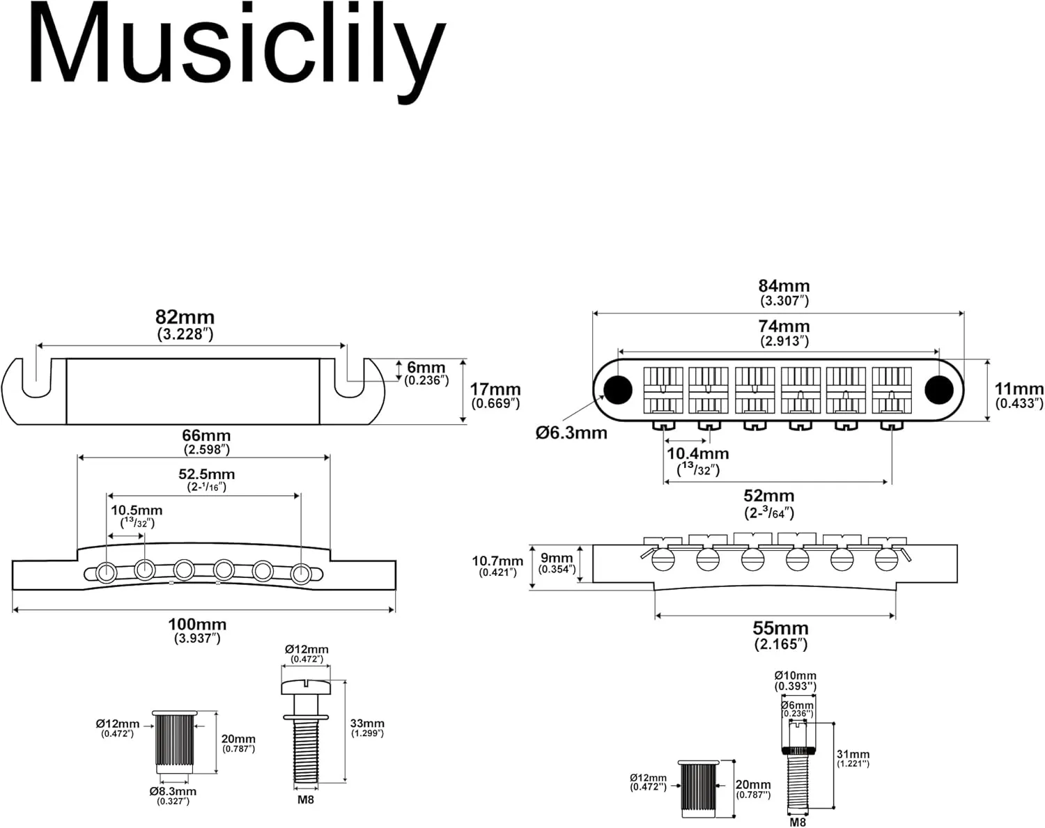 Musiclily Guitar Tune-O-Matic Bridge and Stop Bar Tailpiece with Anchors and Studs Set for Epiphone Les Paul LP SG Style 6 String Electric Guitar,Gold