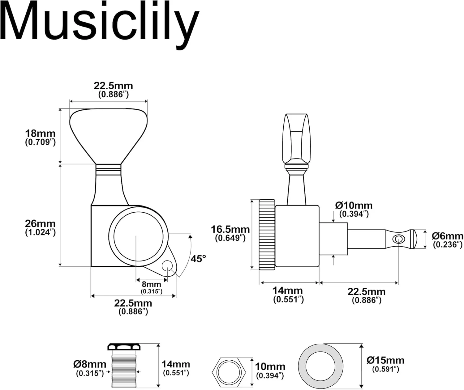Musiclily Pro 3L 3R Guitar Locking Tuners 18:1 Ratio Lock String Tuning Key Pegs Machine Heads Replacement for LP SG Style Electric Folk or Acoustic Guitar, Black with Y-Style Button
