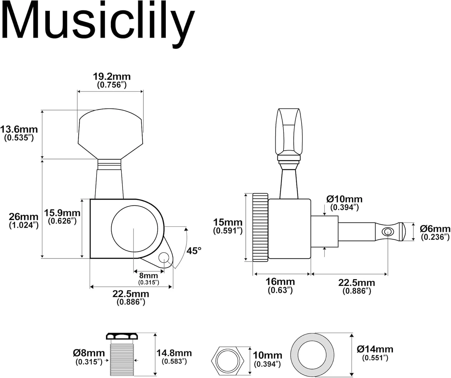 Musiclily Pro 6 inline Guitar Locking Tuners String Tuning Pegs Keys Machines Heads Set for Stratocaster Telecaster Style Electric Guitar, Gold