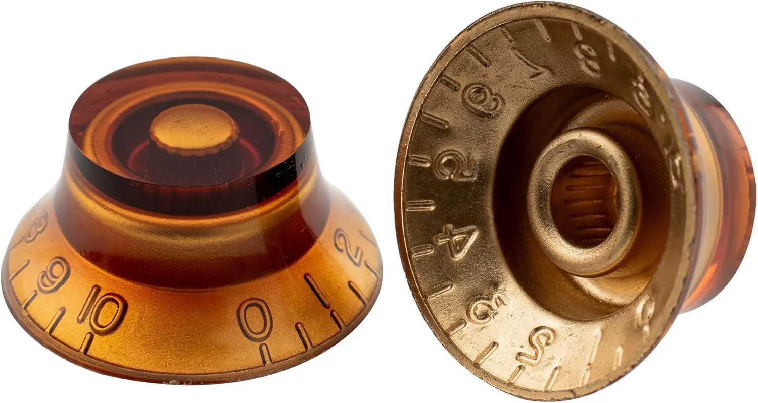 Musiclily Pro Metric Electric Guitar Top Hat Knobs 18 Spline Bell Knobs for Epiphone Les Paul LP SG Electric Guitar, Amber (Set of 4)
