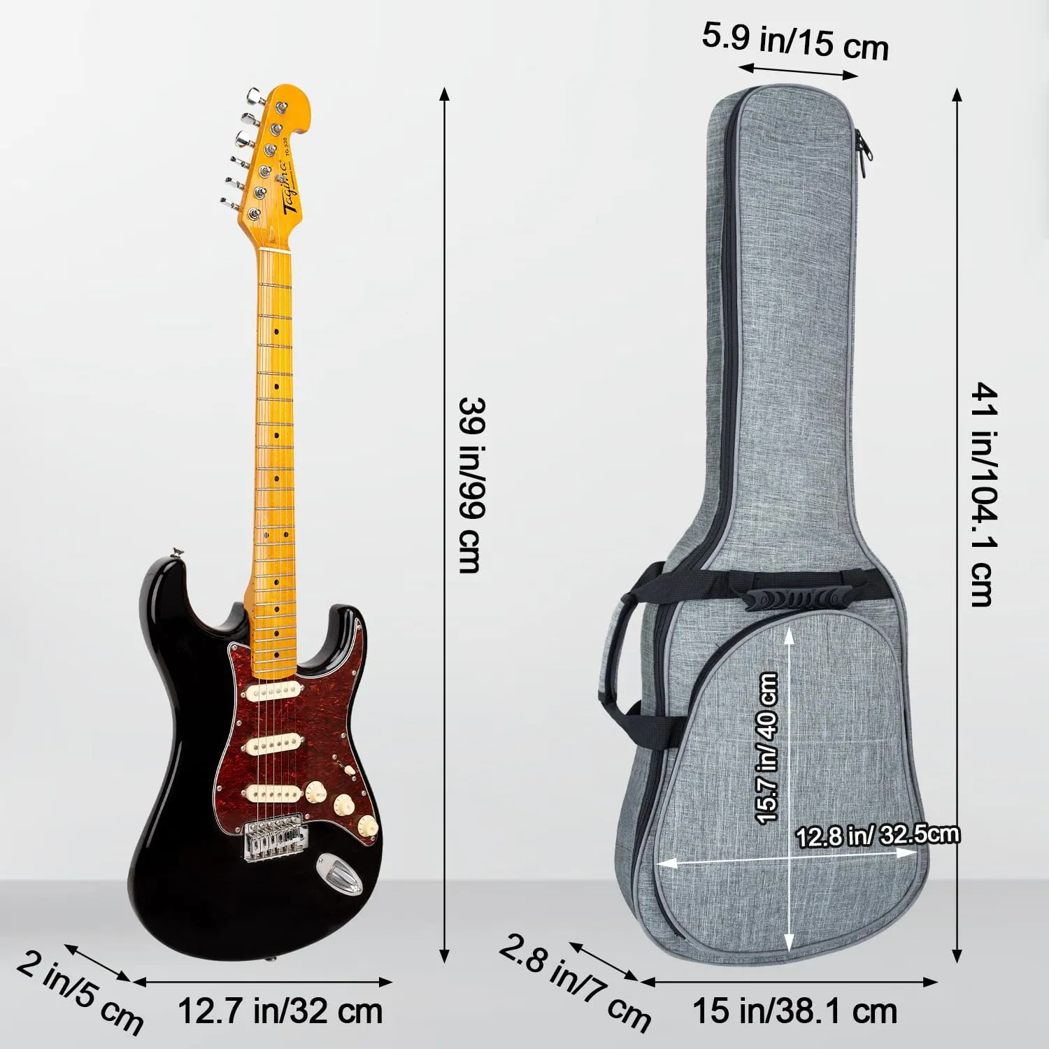 MUZNOTE Electric Guitar Bag Gig Bag 0.35 inch Padding Waterproof Electric Guitar Case, Electric Guitar Gig Bag Backpack with Neck Strap and Pockets Soft Guitar Case, Grey