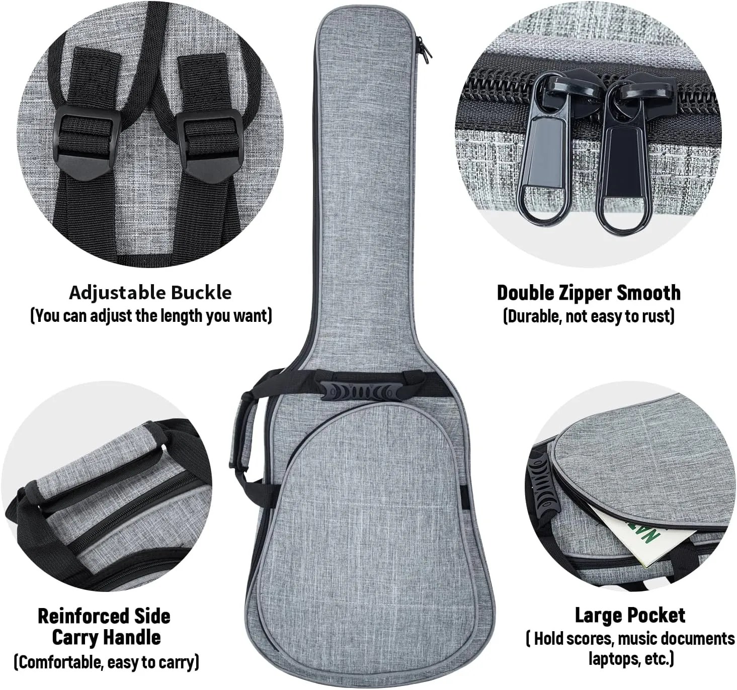 MUZNOTE Electric Guitar Bag Gig Bag 0.35 inch Padding Waterproof Electric Guitar Case, Electric Guitar Gig Bag Backpack with Neck Strap and Pockets Soft Guitar Case, Grey
