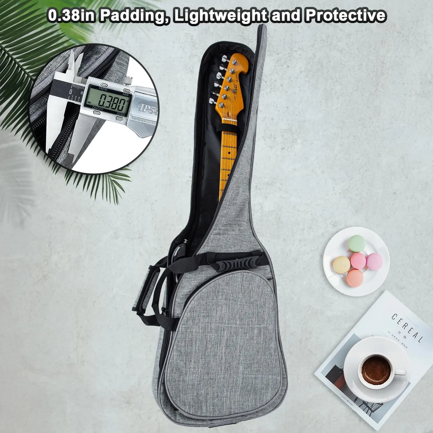 MUZNOTE Electric Guitar Bag Gig Bag 0.35 inch Padding Waterproof Electric Guitar Case, Electric Guitar Gig Bag Backpack with Neck Strap and Pockets Soft Guitar Case, Grey