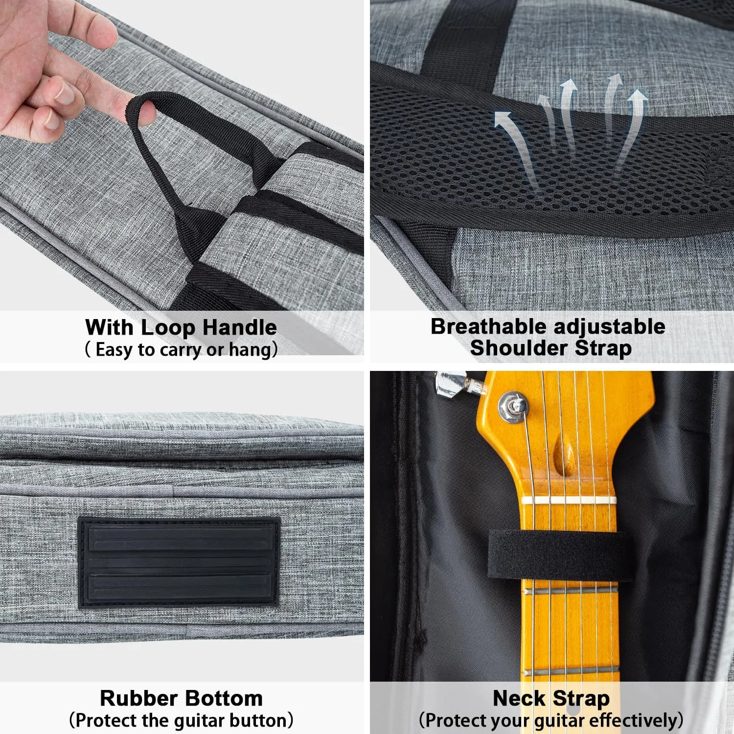 MUZNOTE Electric Guitar Bag Gig Bag 0.35 inch Padding Waterproof Electric Guitar Case, Electric Guitar Gig Bag Backpack with Neck Strap and Pockets Soft Guitar Case, Grey
