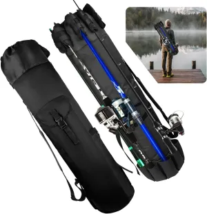 MXiiXM Fishing Rod and Pole Carrier Case Bag - Durable Oxford Fabric Gear for Men, Gifts (Black)