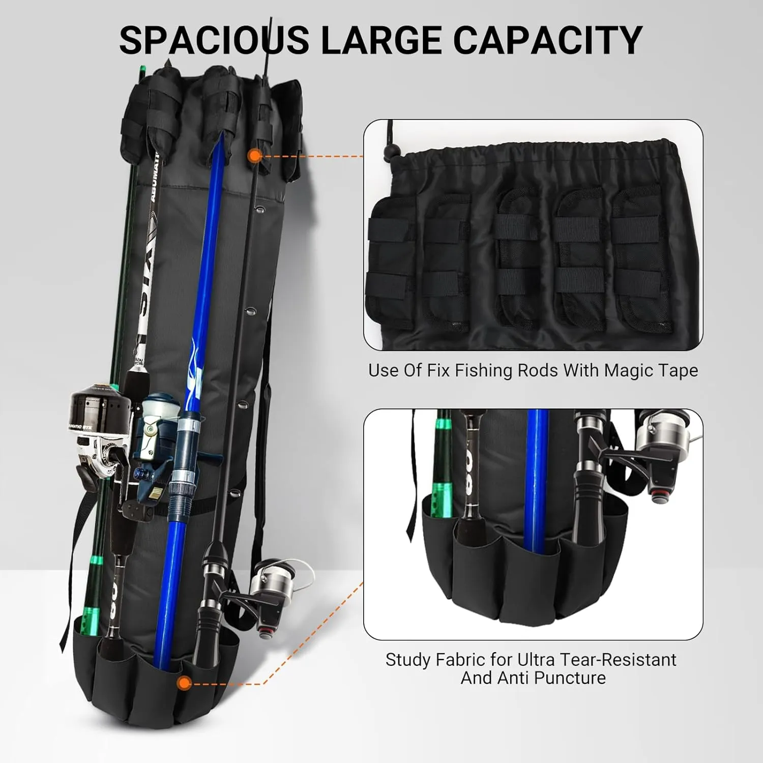 MXiiXM Fishing Rod and Pole Carrier Case Bag - Durable Oxford Fabric Gear for Men, Gifts (Black)