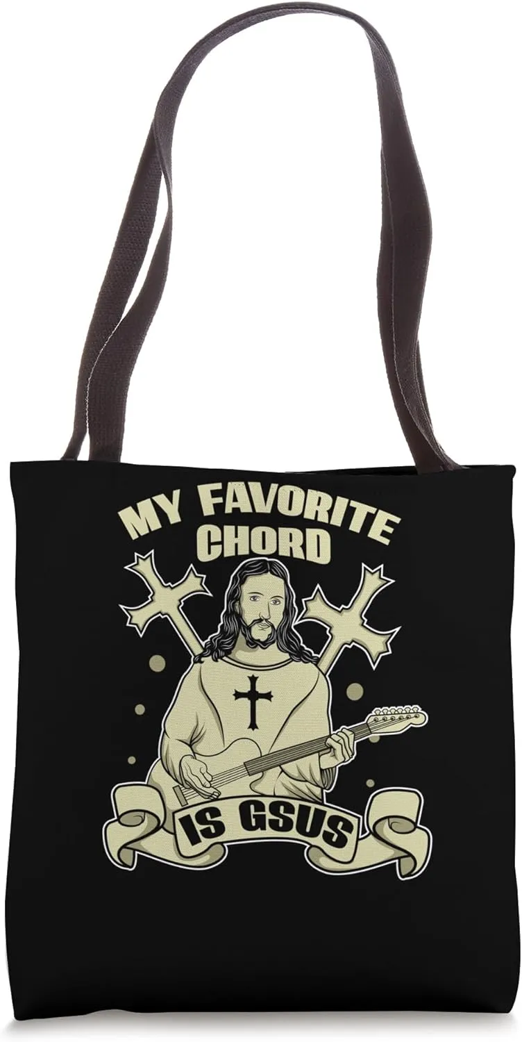 My Favorite Chord Is Gsus Jesus Cross Electric Guitar Player Tote Bag
