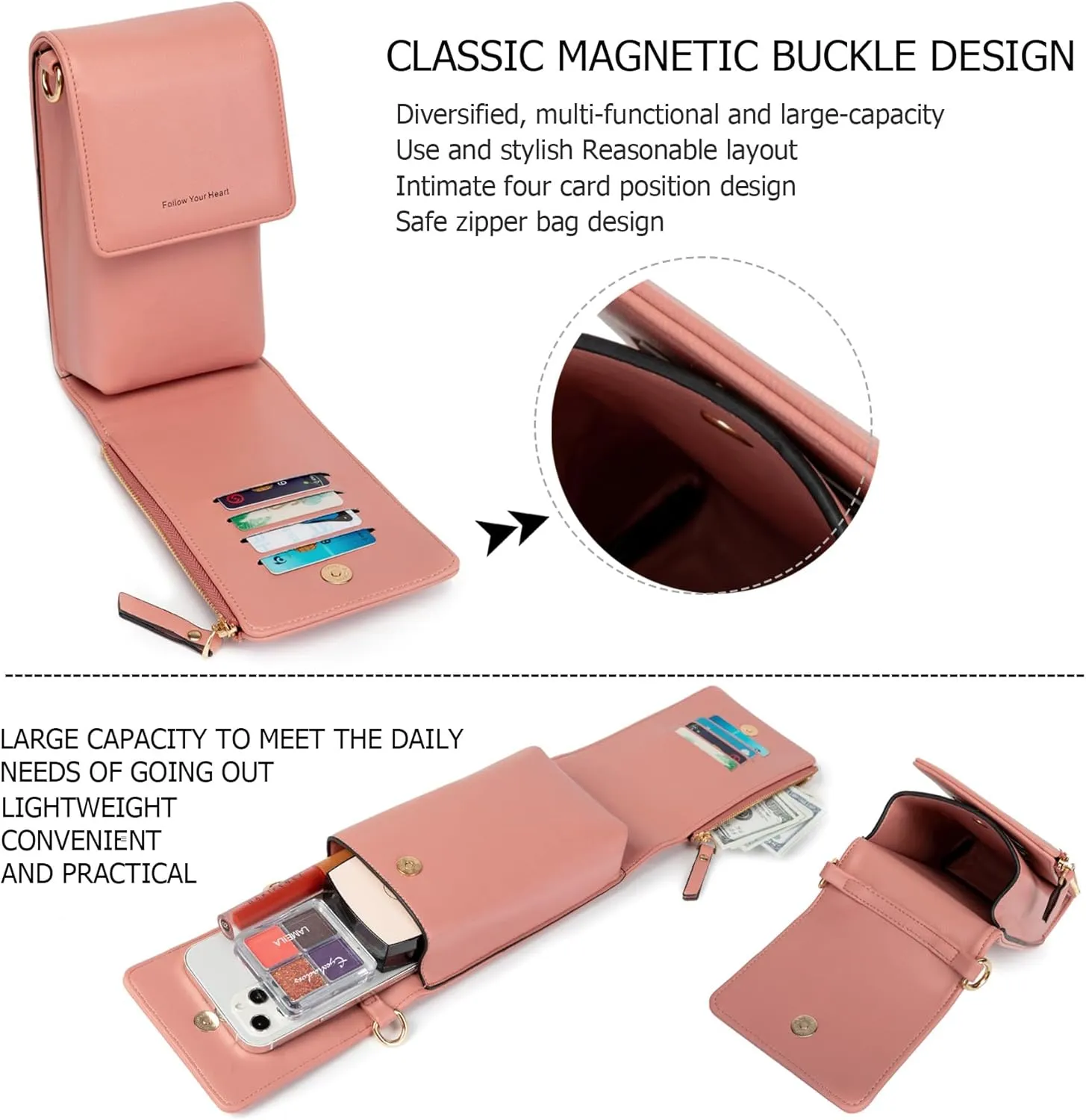 myfrdiay Roomy Pocket Small Crossbody Purse for Women, Flap Mini Shoulder Bag with 4 Credit Slots