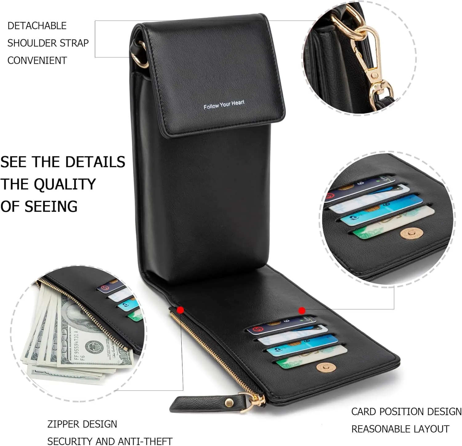 myfrdiay Roomy Pocket Small Crossbody Purse for Women, Flap Mini Shoulder Bag with 4 Credit Slots