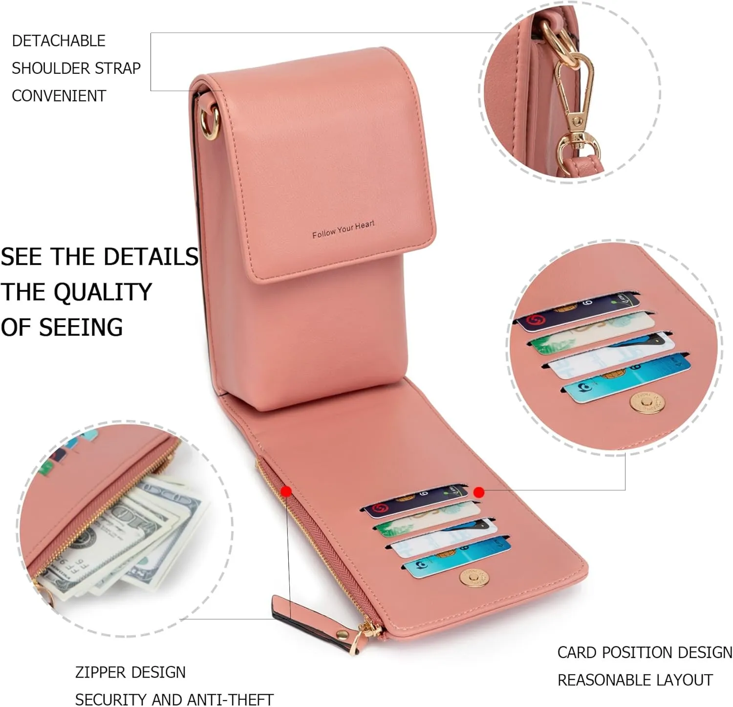 myfrdiay Roomy Pocket Small Crossbody Purse for Women, Flap Mini Shoulder Bag with 4 Credit Slots