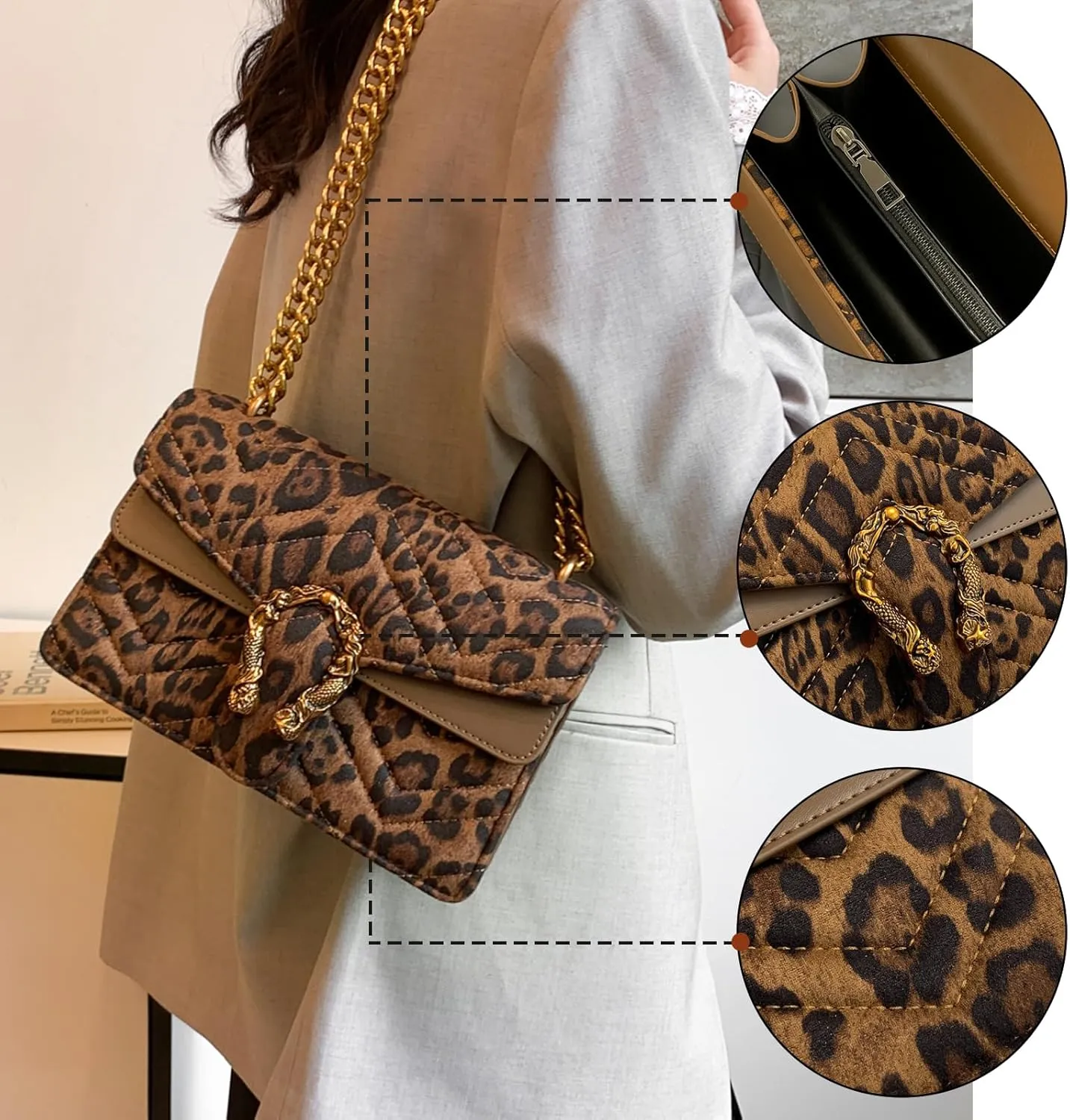 MYHOZEE Crossbody Bags for Women - Snake Printed Clutch Purses Leather Chain Shoulder Bags Evening Handbags