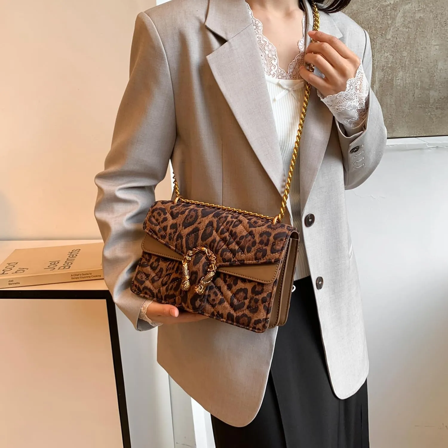 MYHOZEE Crossbody Bags for Women - Snake Printed Clutch Purses Leather Chain Shoulder Bags Evening Handbags