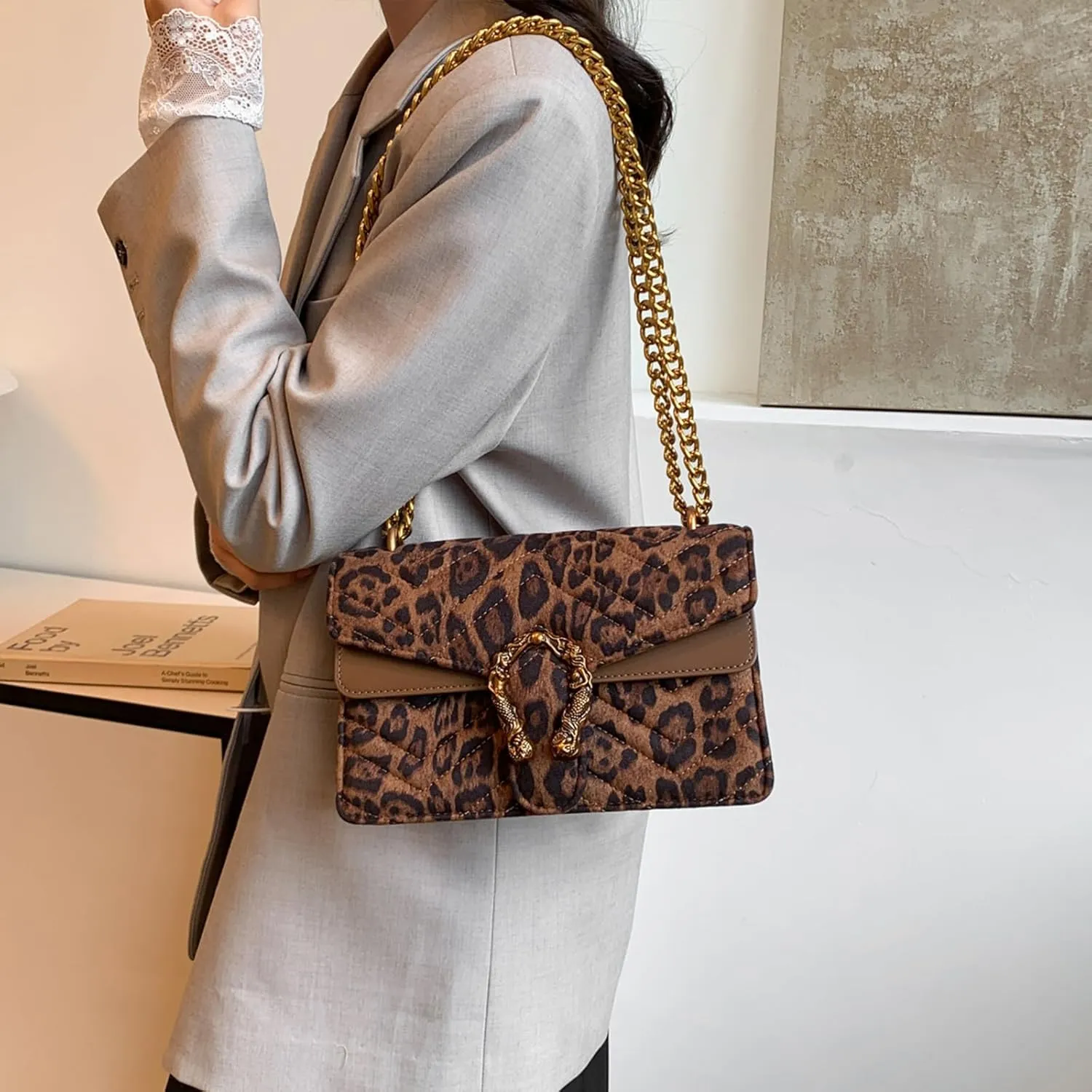 MYHOZEE Crossbody Bags for Women - Snake Printed Clutch Purses Leather Chain Shoulder Bags Evening Handbags