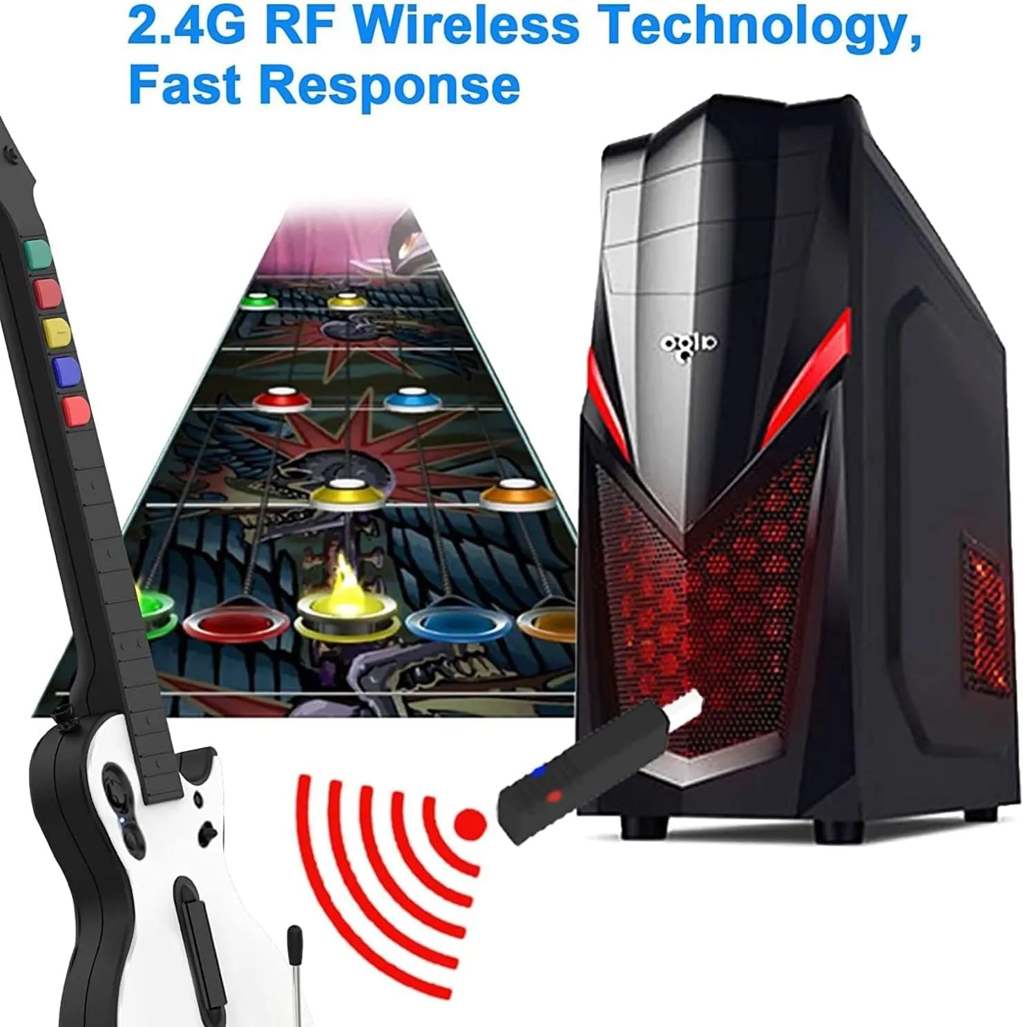 NBCP PC Guitar Hero Wireless Legends Rock Dongle Bundle for PS3/Computer Windows, Compatible with Guitar Hero, Rock Band, Clone Hero & Fortnite Festival