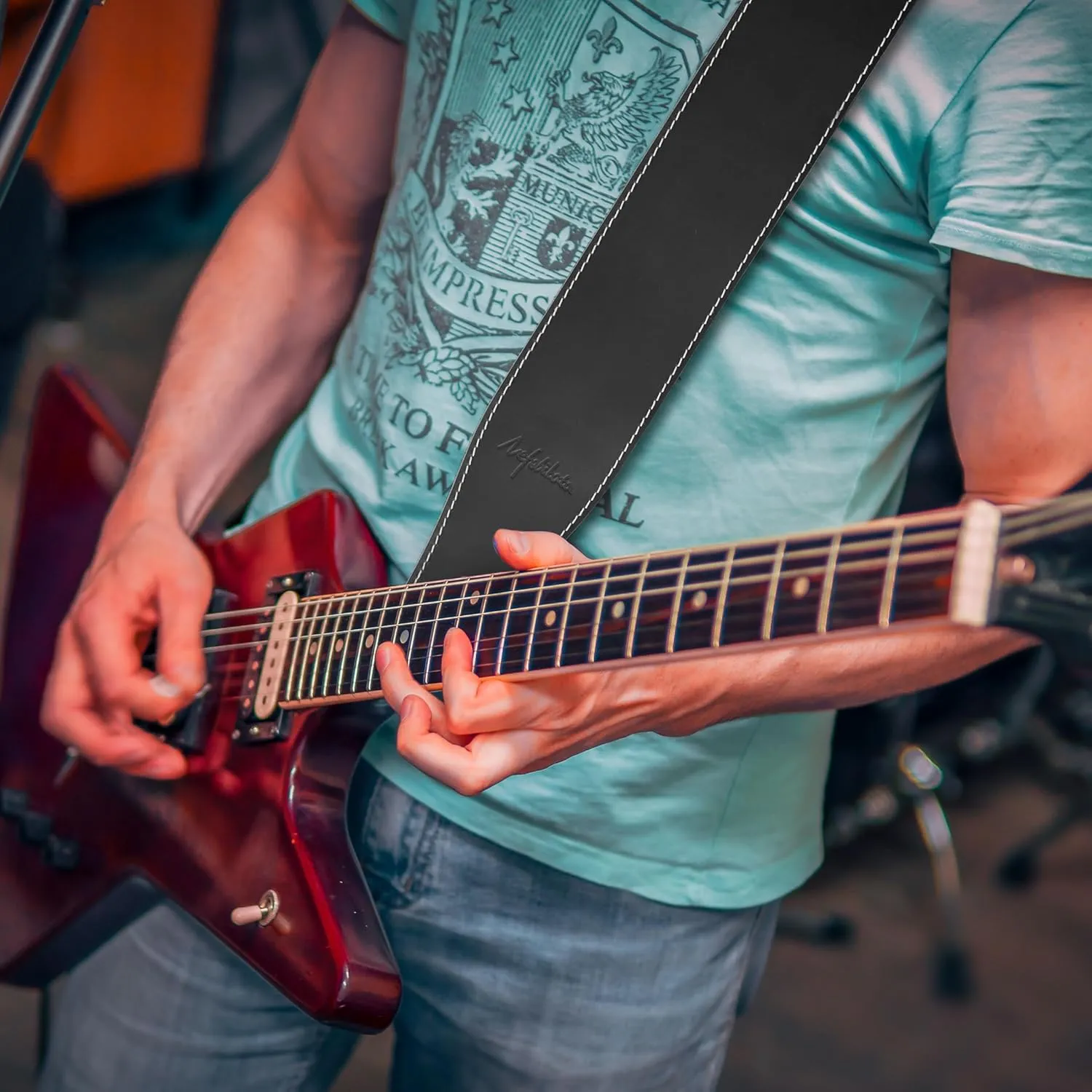 Nefelibata Guitar Strap, 3-inch Wide Full Grain Leather, Extra Wide Lightweight and Soft for Men and Women for Acoustic, Bass and Electric Guitar
