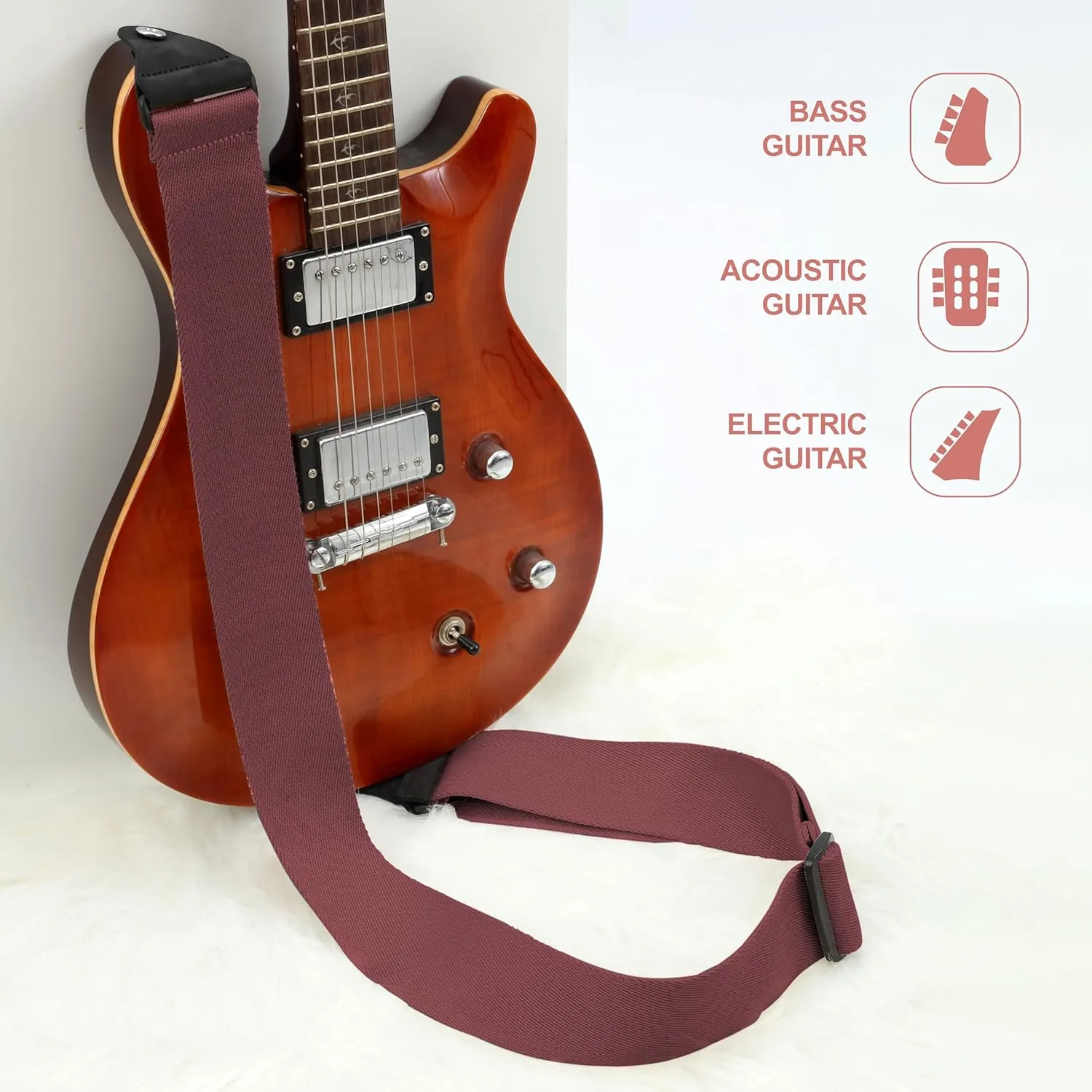 Nefelibata Guitar Strap,2.3" Full Grain Leather End Solid Color Cotton Guitar Straps for Bass,Electric&Acoustic,Come with Gasket and Headstock Rope(Coffee Brown)