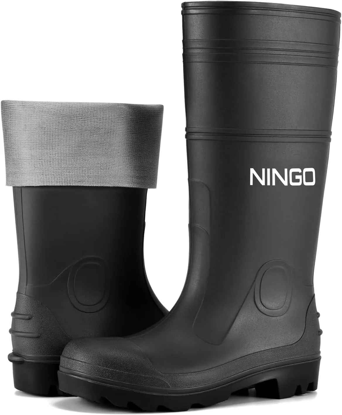 NINGO Men's Steel Toe Rain Boots, Waterproof Rubber Boots, Seamless PVC Rainboots, Puncture and Slip Resistant, Outdoor Fishing Gardening Boots for Men, for Agriculture and Industrial Working