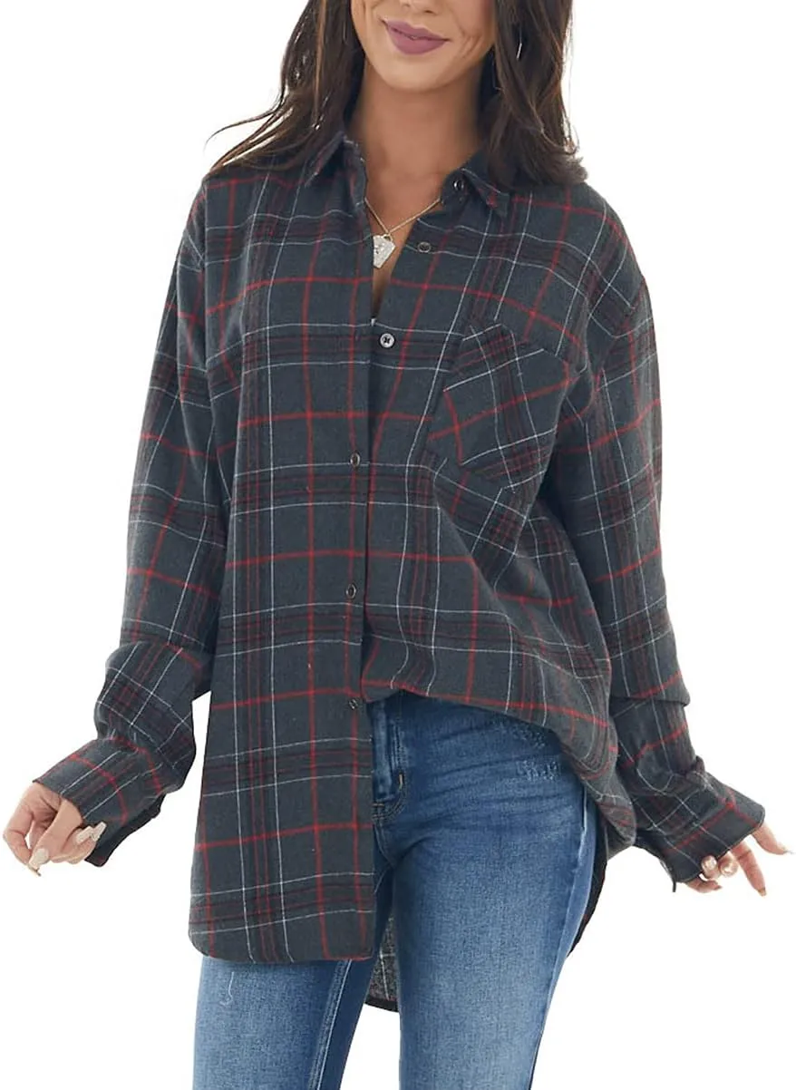 NUOREEL Women Corduroy Shirts Casual Long Sleeve Button Down Blouses Top