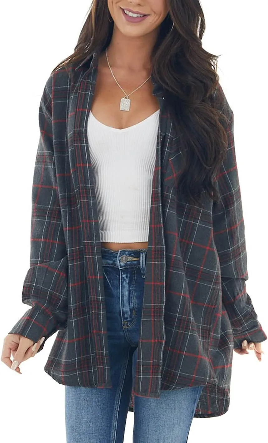 NUOREEL Women Corduroy Shirts Casual Long Sleeve Button Down Blouses Top