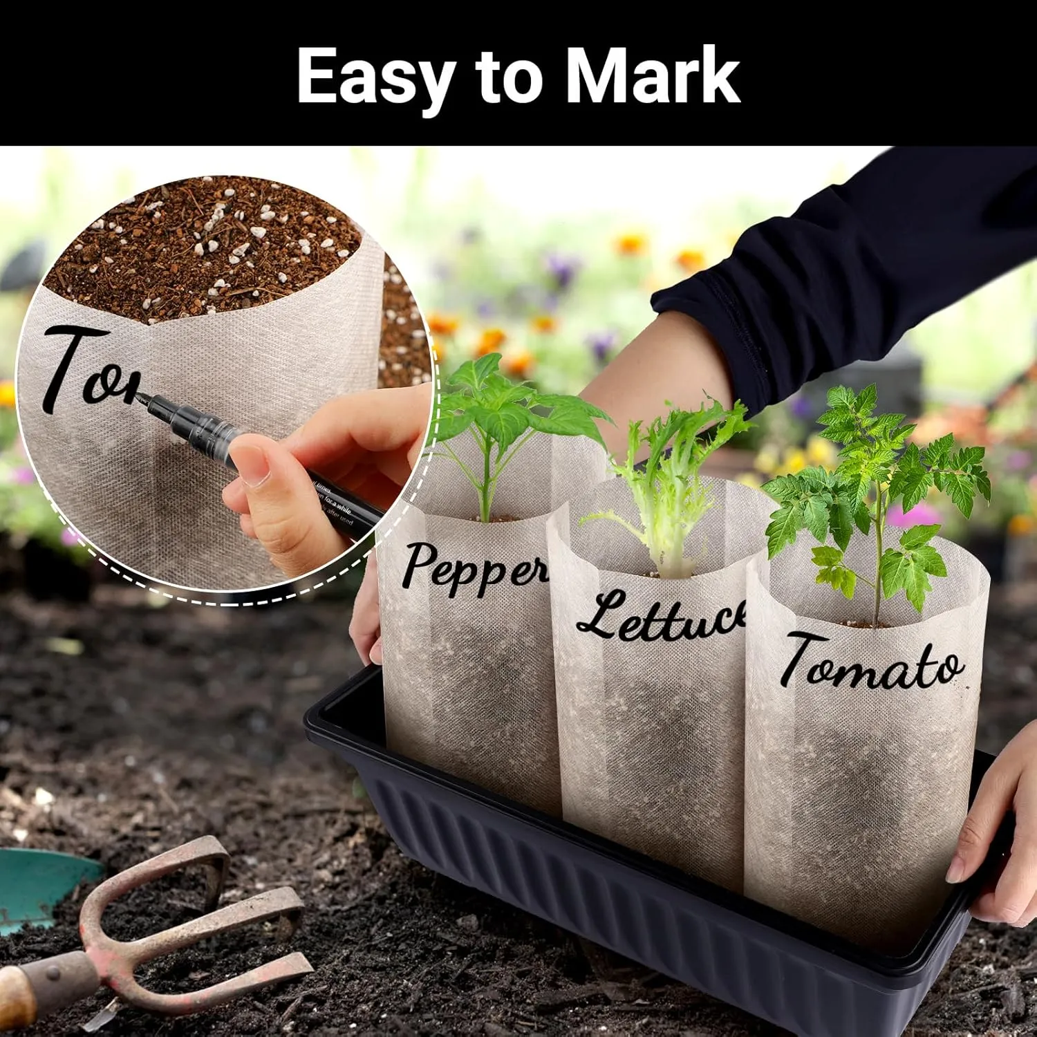 Nursing Growing Pouch, 200 PCS 7.8 x 13.7 Inches Breathable Non-Woven Plants Nursery Grow Bags, Aeration Fabric Seedling Pots Container for Vegetable, Flower, Plant Grow, White