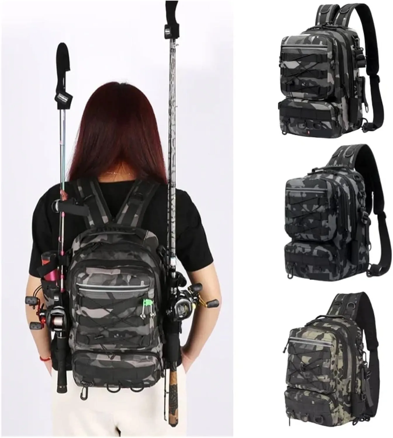 Nylon Waterproof Outdoor Rucksacks Sports Camping Hiking Trekking Fishing Hunting Bag(Black)