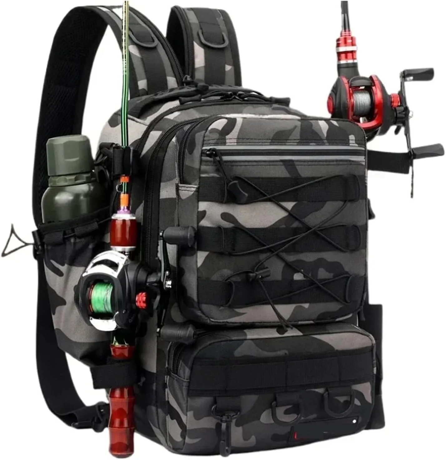 Nylon Waterproof Outdoor Rucksacks Sports Camping Hiking Trekking Fishing Hunting Bag(Black)