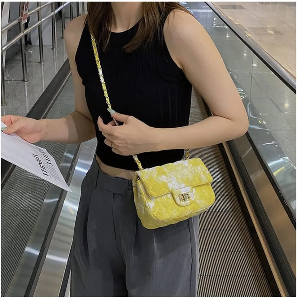 Oil Painting Small Size Crossbody Handbag Dizzy Rhombus One Shoulder Mini Chain Ink Painting Smudge