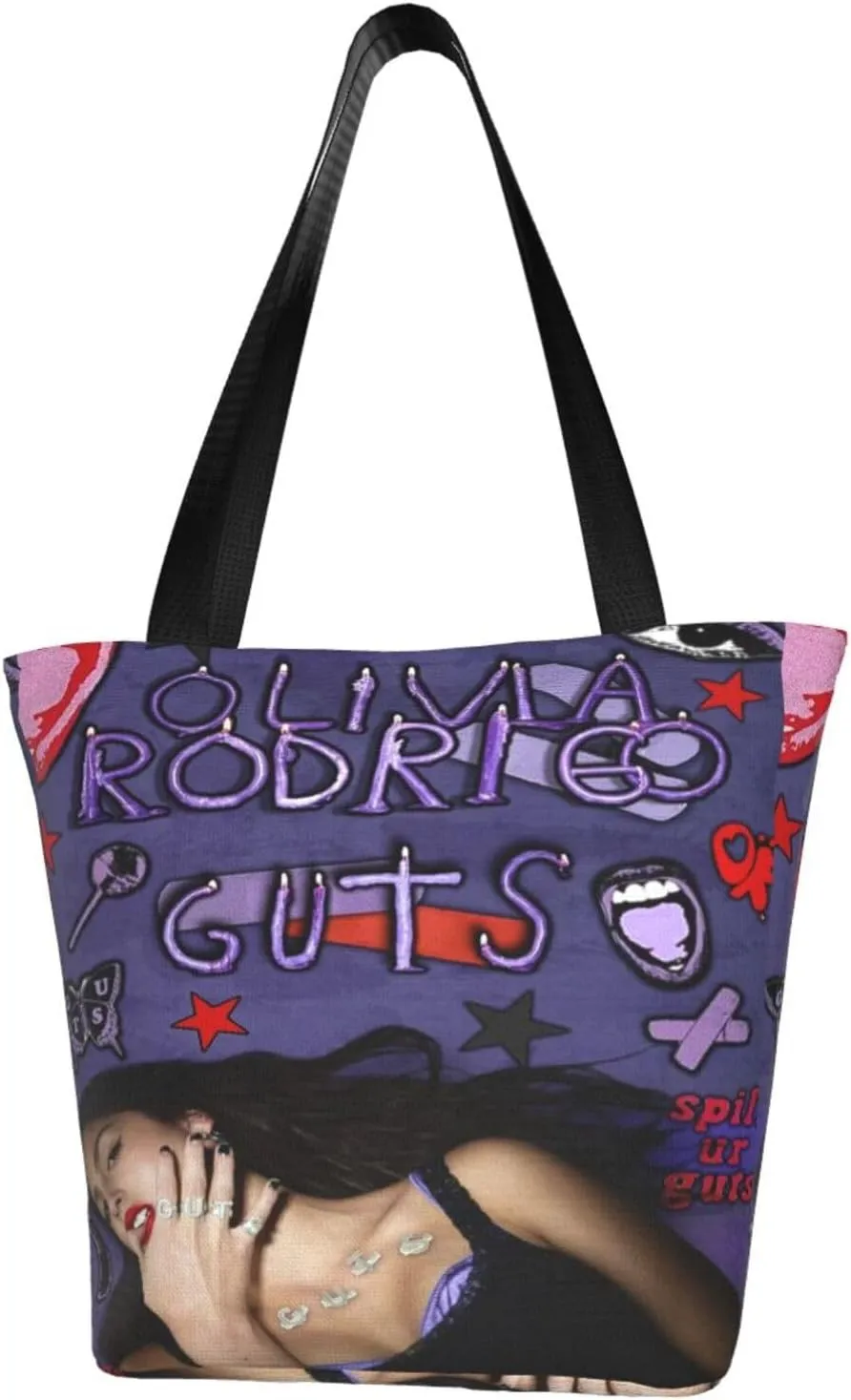 Olivia Songwriter Actress Rodrigo Reusable Grocery Bag for Kitchen Shopping Handbag Tote Bags with Zipper Unisex Portable Shoulder Bag Daily Bags for Sports