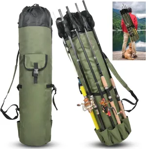 OROOTL Fishing Rod Bag Durable Canvas Fishing Pole Bag Fishing Rod and Reel Organizer Bag Fishing Tackle Backpack with Rod Holder Fishing Pole Case for Men Fishing Gifts