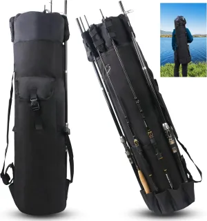 OROOTL Fishing Rod Bag, Fishing Rod Case with Pole Holder Portable Fishing Bag Holds 5 Rods Combos Foldable Fishing Tackle Storage Backpack Carry Organizer Fishing Gift for Men
