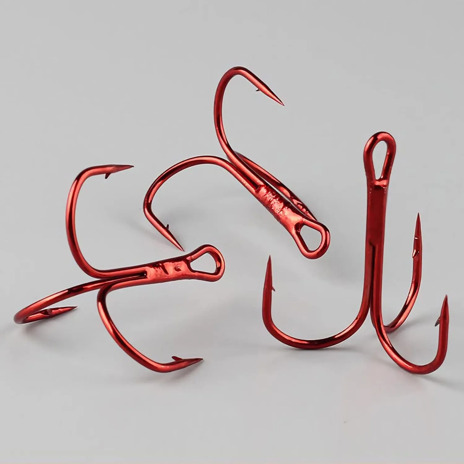 OROOTL Fishing Treble Hooks High Carbon Steel Red Treble Fishing Hooks Strong Sharp Round Bend Triple Fishing Hooks for Freshwater and Saltwater Size 2 4 6 8 10 12 14 1/0