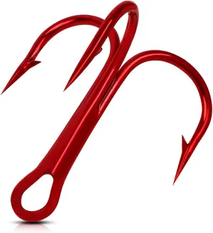 OROOTL Fishing Treble Hooks High Carbon Steel Red Treble Fishing Hooks Strong Sharp Round Bend Triple Fishing Hooks for Freshwater and Saltwater Size 2 4 6 8 10 12 14 1/0