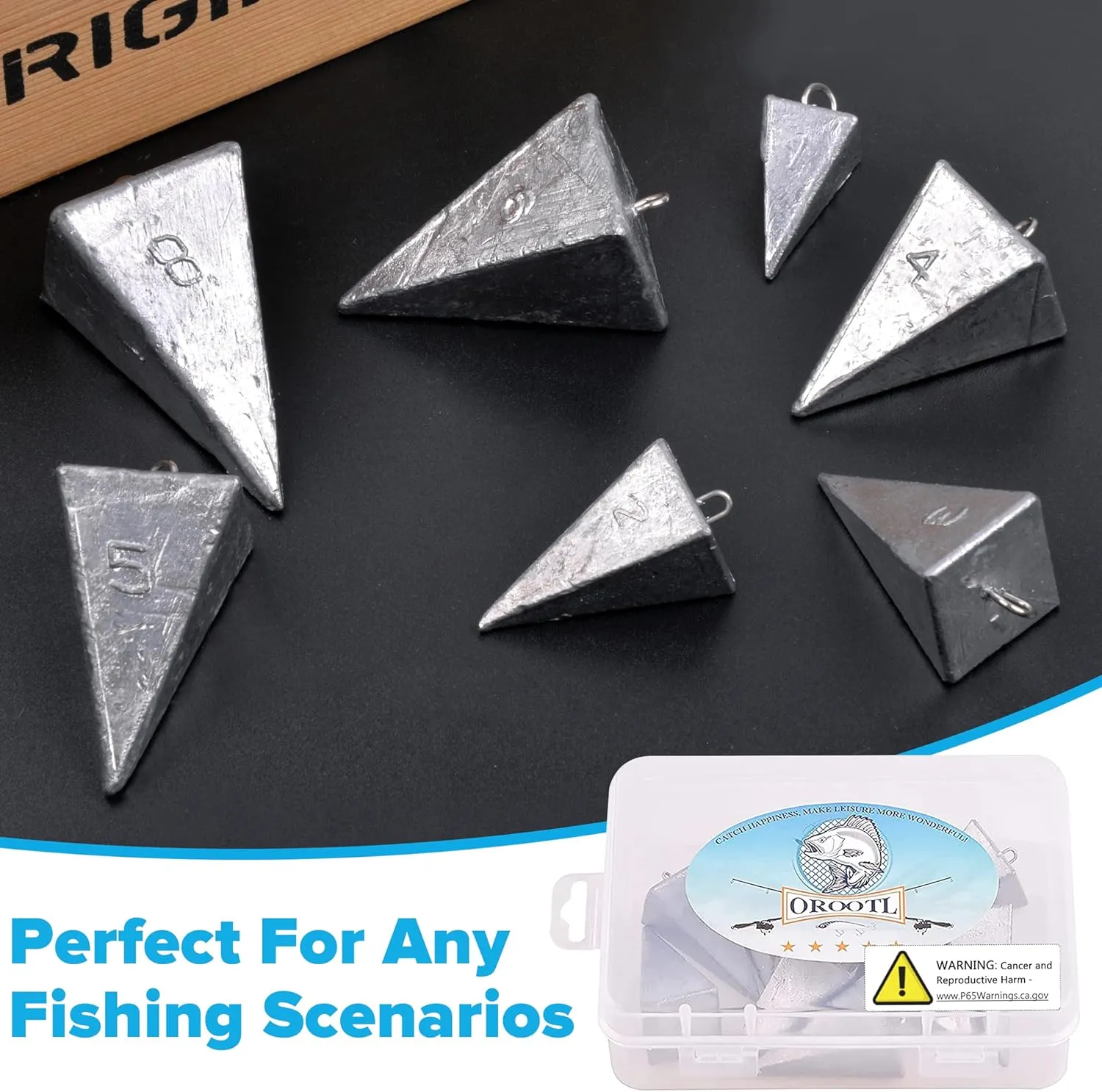 OROOTL Pyramid Sinkers Fishing Weights Kit 1oz-8oz Bullet Fishing Sinkers Weights Surf Fishing Pyramid Weights for Saltwater Freshwater Fishing Gear Tackle