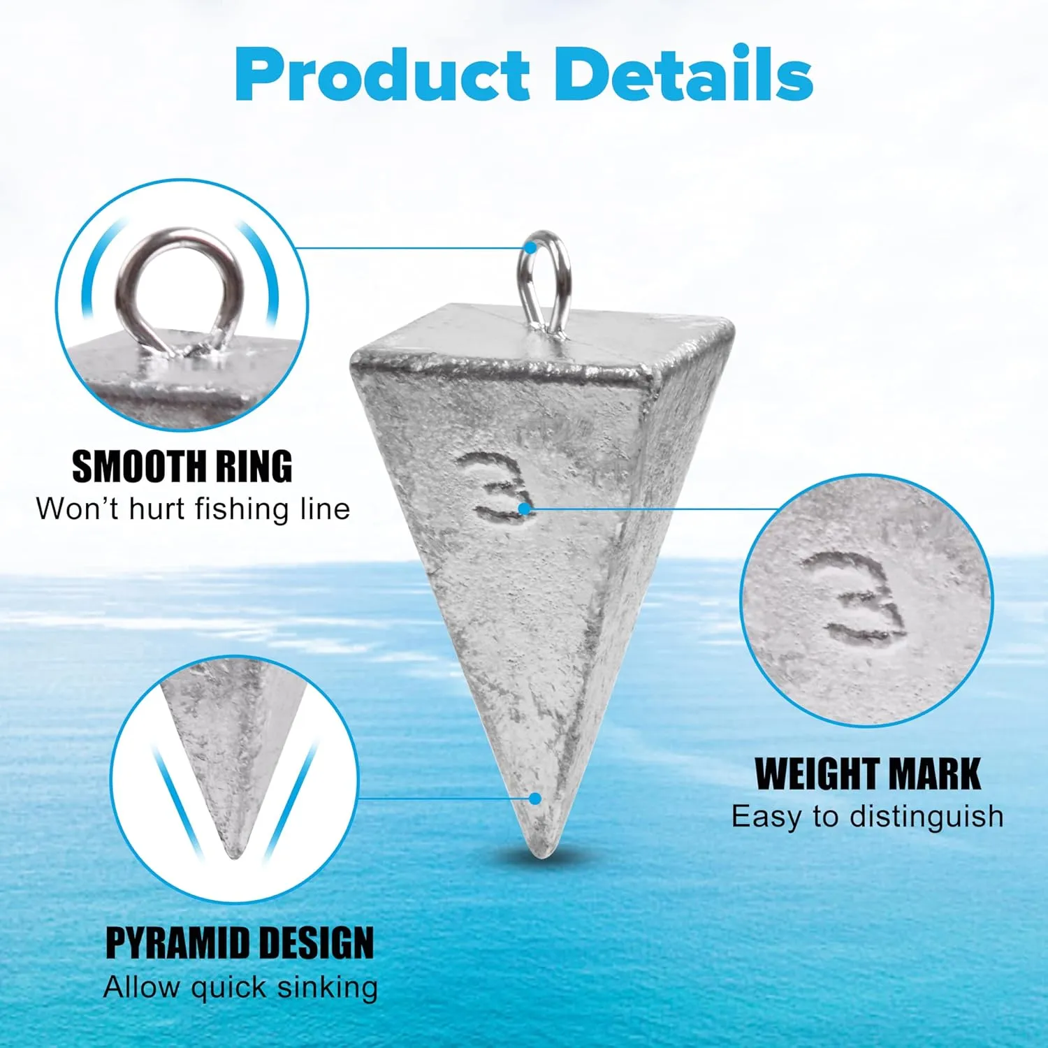 OROOTL Pyramid Sinkers Fishing Weights Kit 1oz-8oz Bullet Fishing Sinkers Weights Surf Fishing Pyramid Weights for Saltwater Freshwater Fishing Gear Tackle